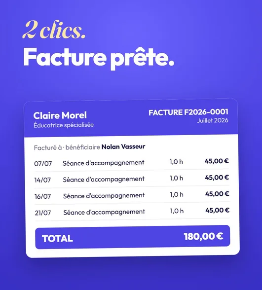 Facture PDF générée par Practly à partir des séances du mois