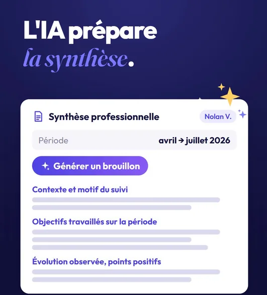 Synthèse professionnelle préparée par l'IA de Practly : contexte, objectifs travaillés, évolution observée